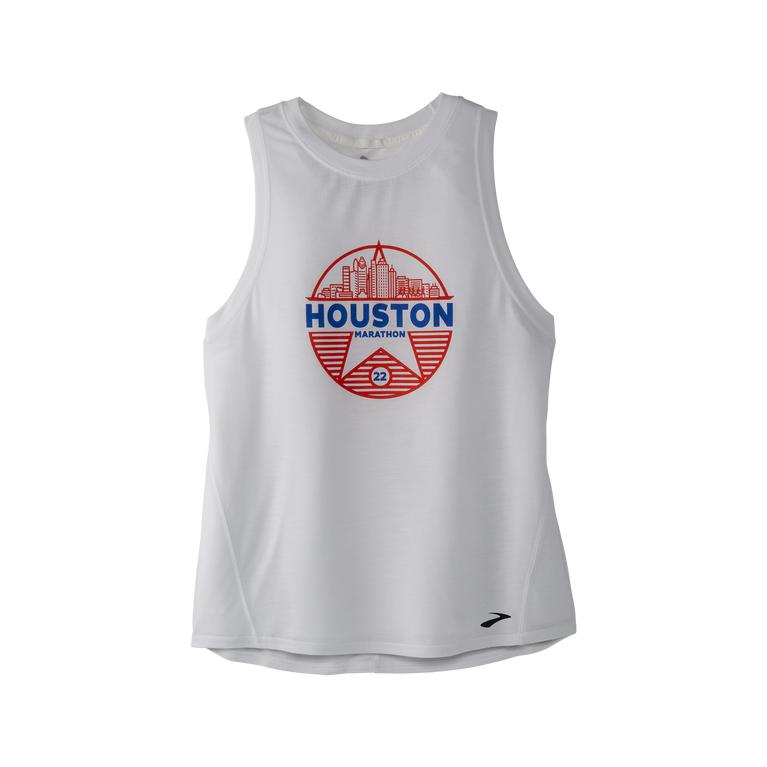 Brooks Women's HOUSTON22 DISTANCE GRAPHIC Running Tank Top - White/26.2 Star - Canada (VCPTB-8960)